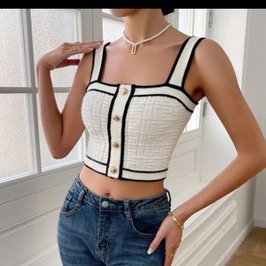 Shein Unity Contrast Trim Button Detail Crop Knit Top